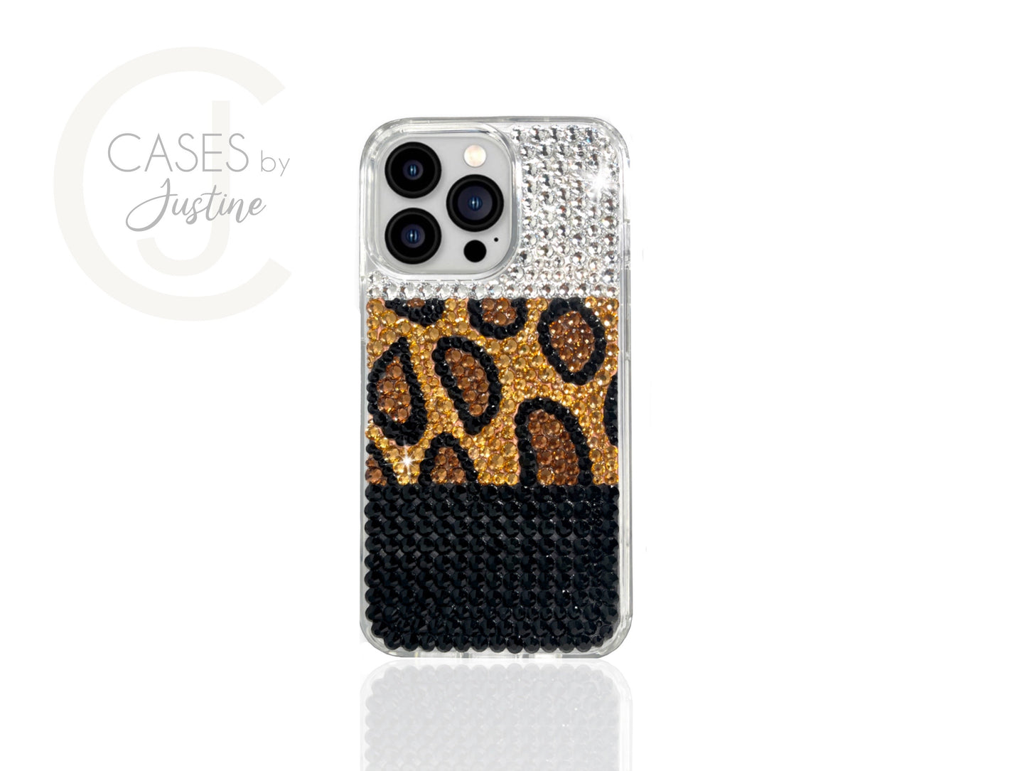 Black and White Leopard Print Bling Phone Case
