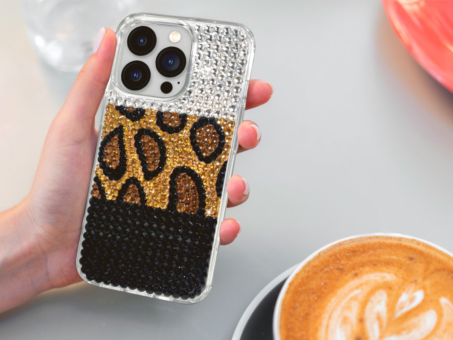 Black and White Leopard Print Bling Phone Case