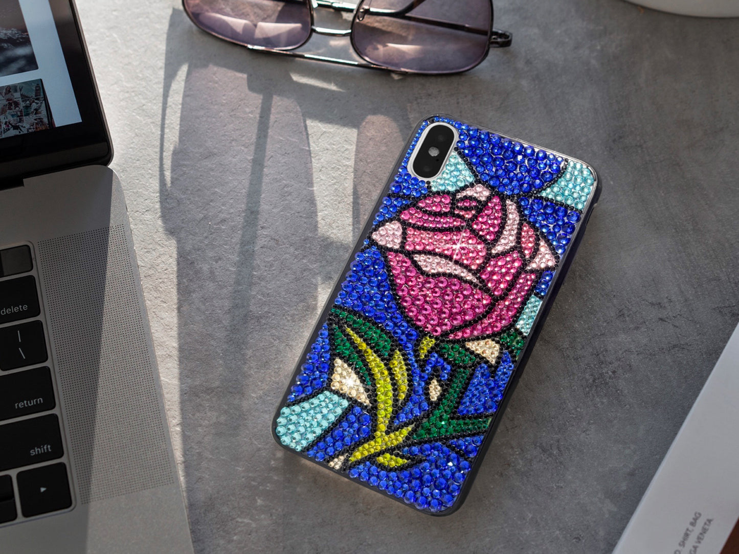 Stained Glass Rose Bling Phone Case