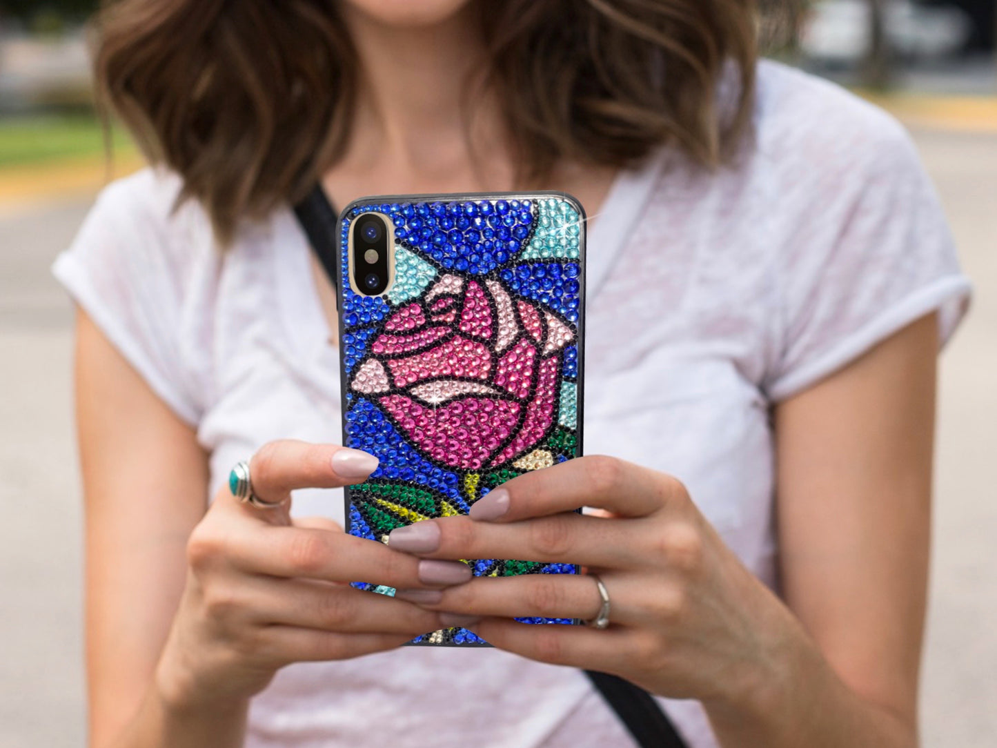 Stained Glass Rose Bling Phone Case