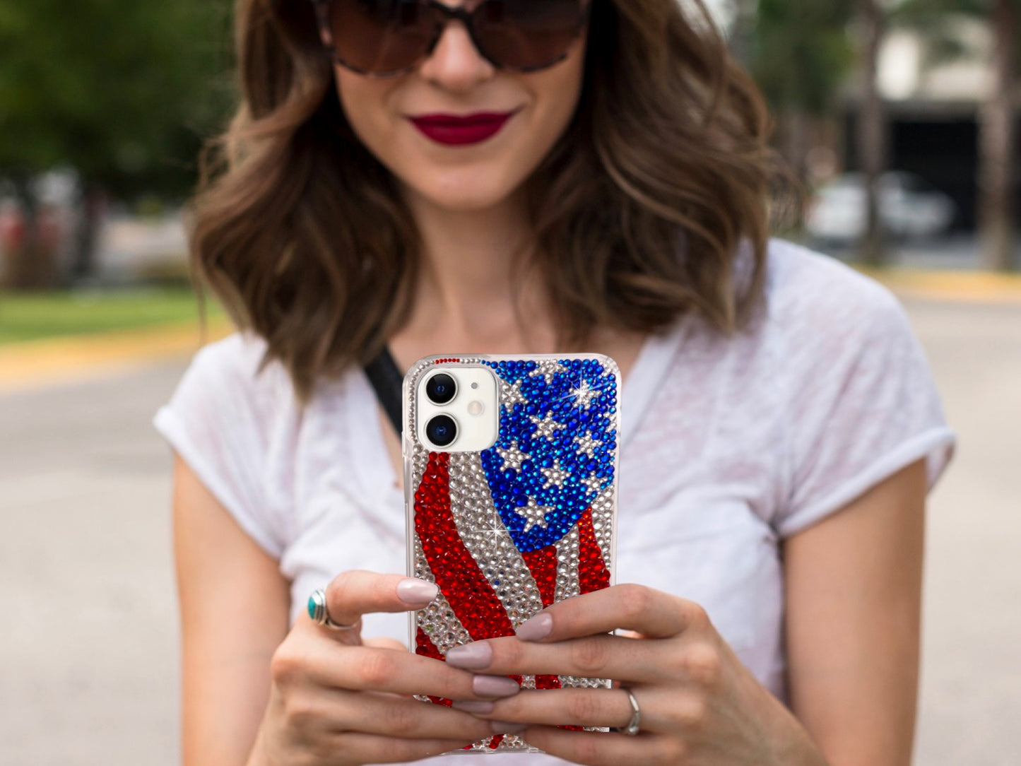 Waving American Flag Bling Phone Case