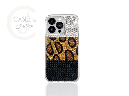 Black and White Leopard Print Bling Phone Case
