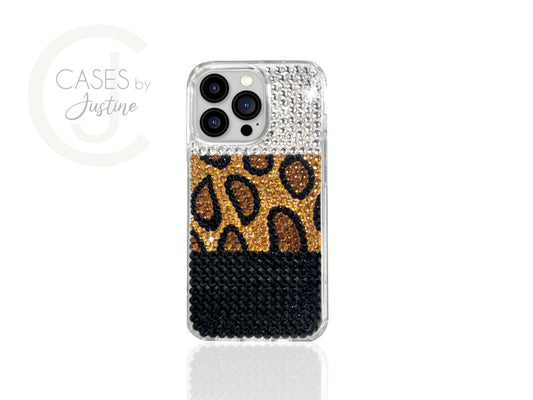 Black and White Leopard Print Bling Phone Case
