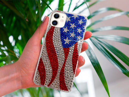Waving American Flag Bling Phone Case